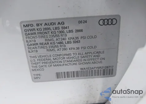 2024 Audi Q5 Premium Plus 55 Tfsi E S Line Quattro S Tronic из США, поврежденный, VIN WA1E2AFY5R2128717